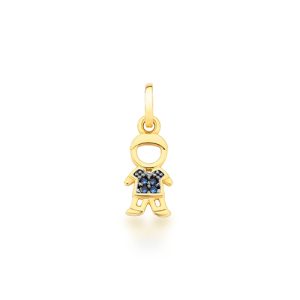 Pingente Ouro 18K Menino Cravejado Zircônias Azul