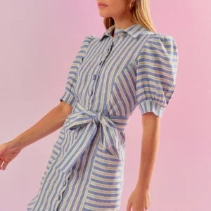VESTIDO CHEMISE LISTRA DENIM MARINO
