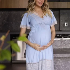 Camisola de Amamentação Curta Botões Algodão Doce Azul