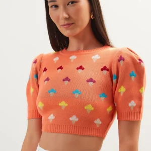 BLUSA CROPPED TRICOT JACQUARD SORVETE LARANJA