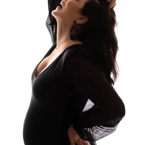 Body Manga Longa em Renda Preto