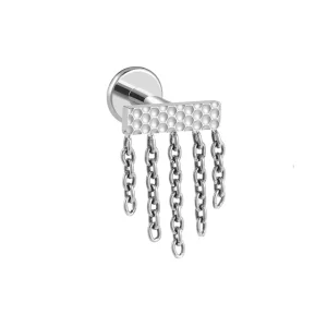 Floating helix piercing in silver and gold with five chains titanium ear stud 16G