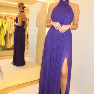 VESTIDO LONGO FRENTE ÚNICA FRANZIDO ROXO