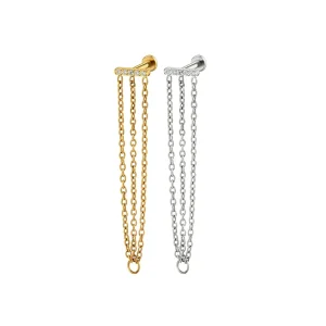 Conch chain earring with three chains and diamonds titanium 16G flat back conch stud with chain