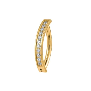 Gold belly button ring titanium with CZ unique curved belly ring 14G