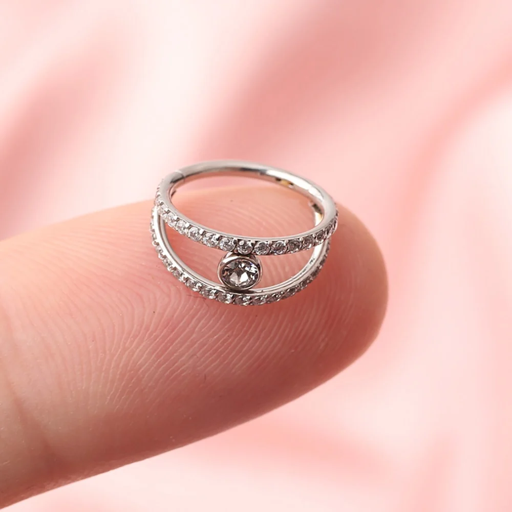 Pretty double helix piercing with CZ titanium 16G - Image 5