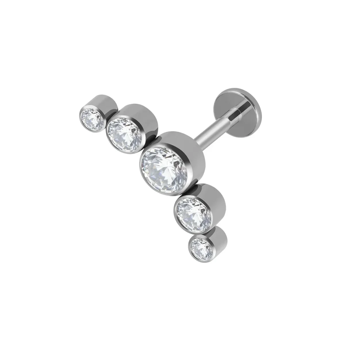 Helix piercing stud with five clear pink green diamond long cool and unique titanium upper helix earring