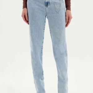 CALCA JEANS RETA SUPER HIGH DETALHE ALFINETE