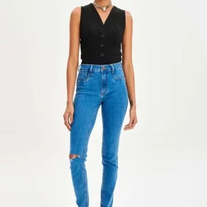 CALÇA JEANS SKINNY HIGH BÁSICA LAVAGEM MEDIA
