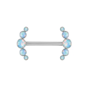 Long nipple piercing bar 14G titanium with opal 14mm 16mm internally-threaded 1 piece
