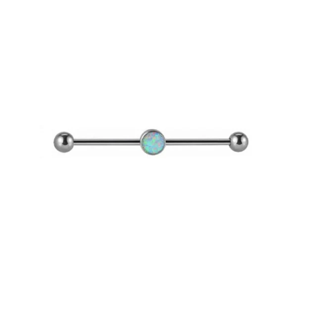 Opal industrial piercing titanium opal industrial barbell 14G 38mm white opal black opal - Image 2