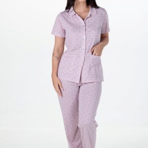 Pijama Senhora Aberto Manga curta e calça
