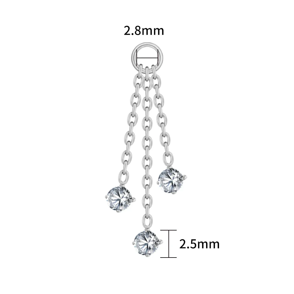 Chain charm for ear piercings with three clear stones and three chains - Image 5