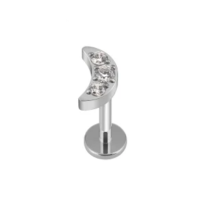 Crescent moon stud earring with clear CZ titanium nose stud cute and tiny