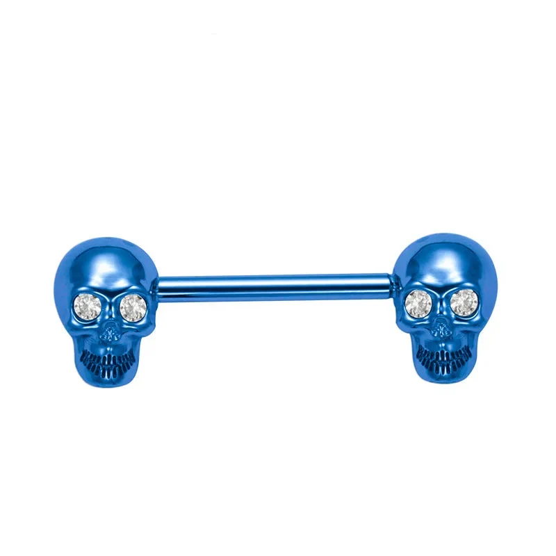 Skull nipple piercing in purple blue silver gold skull nipple ring made of tItanium - Image 5