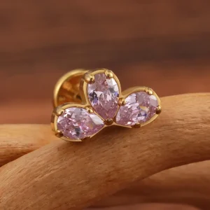 Gold ashley piercing with three diamonds ashley labret piercing titanium lip piercing stud 16G