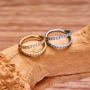 Double nose ring with CZ titanium 16G
