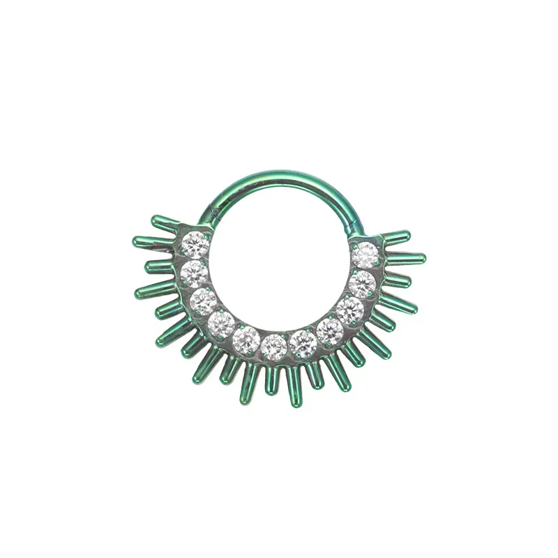 Gold daith piercing hoop with CZ stones titanium hinged clicker ring septum ring - Image 8
