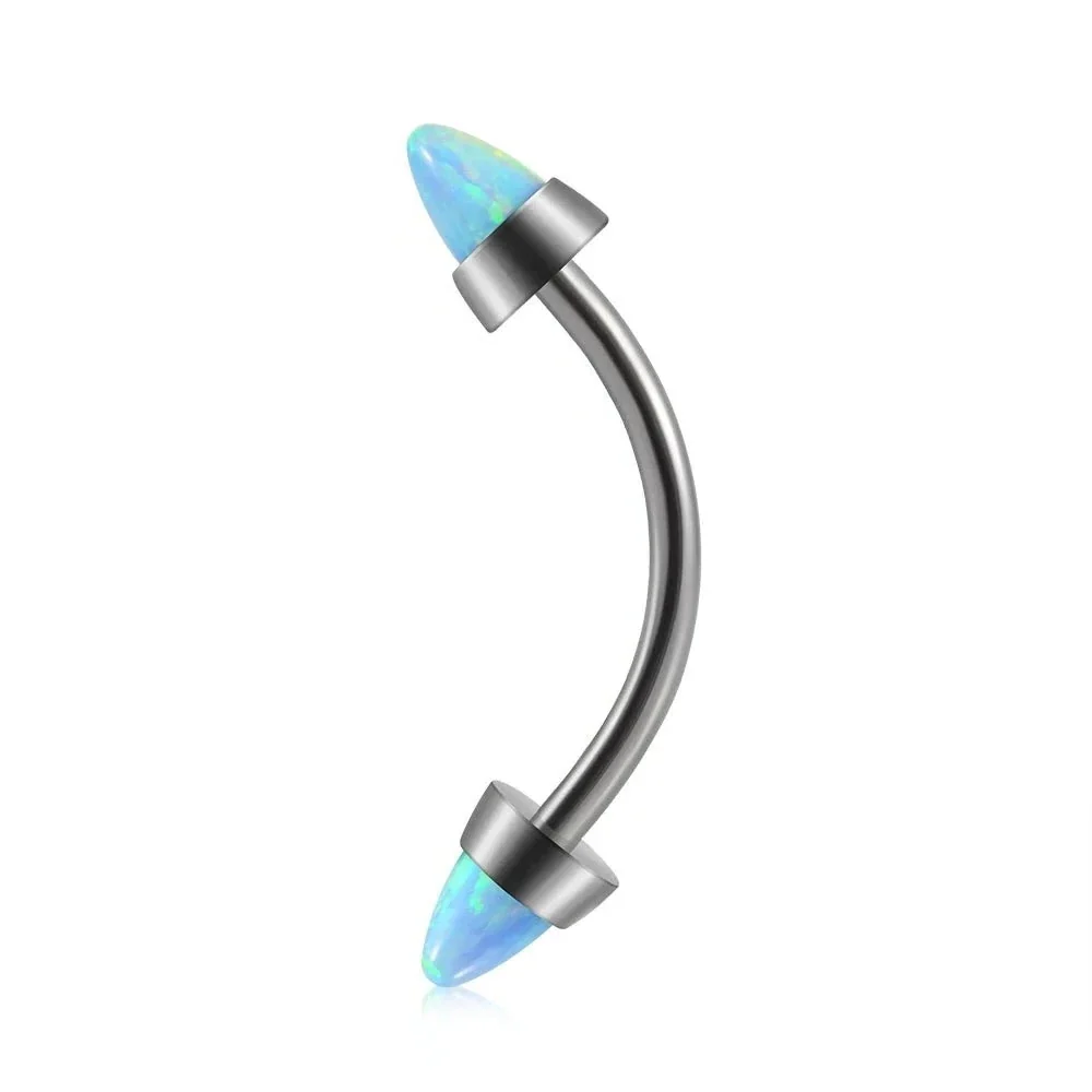 Spike eyebrow piercing with opal white blue purple titanium curved barbell - Image 5