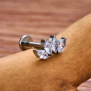 Titanium diamond stud earring with clear pink blue green black stones 16G 18G