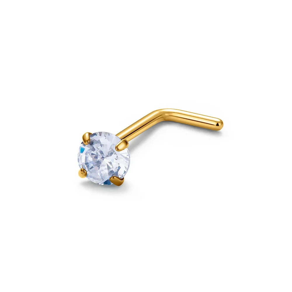 L shape nose stud with diamond titanium 20 gauge gold and silver nose ring - Image 4