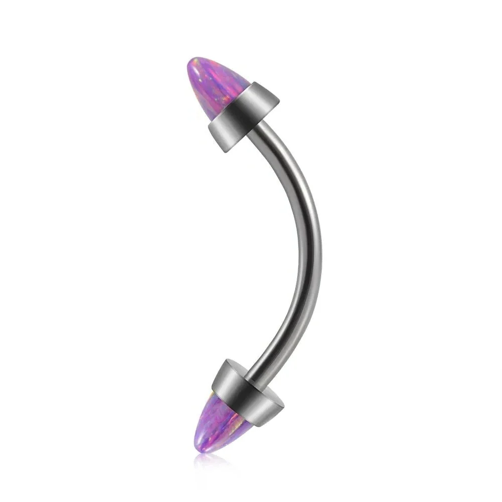 Spike eyebrow piercing with opal white blue purple titanium curved barbell - Image 7