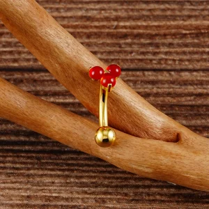 Curved barbell ear piercing with red carnelian natural gemstones short rook piercing
