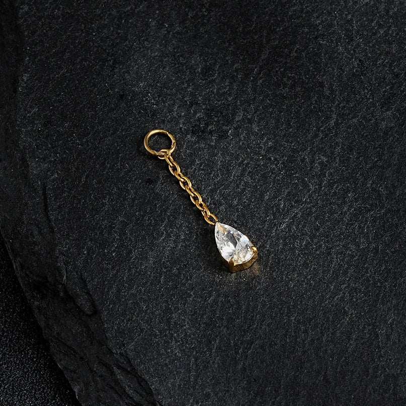 Piercing pendant with a teardrop diamond cz stone titanium piercing chain - Image 4