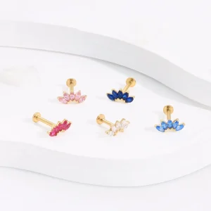 14K diamond nose stud 16G diamond lip stud blue diamond pink clear solid gold