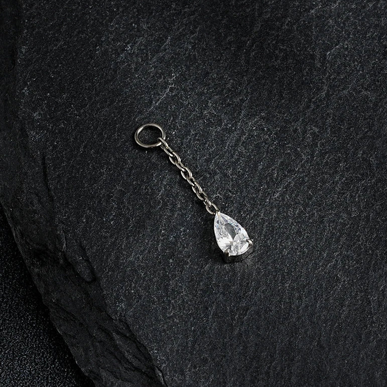 Piercing pendant with a teardrop diamond cz stone titanium piercing chain - Image 3