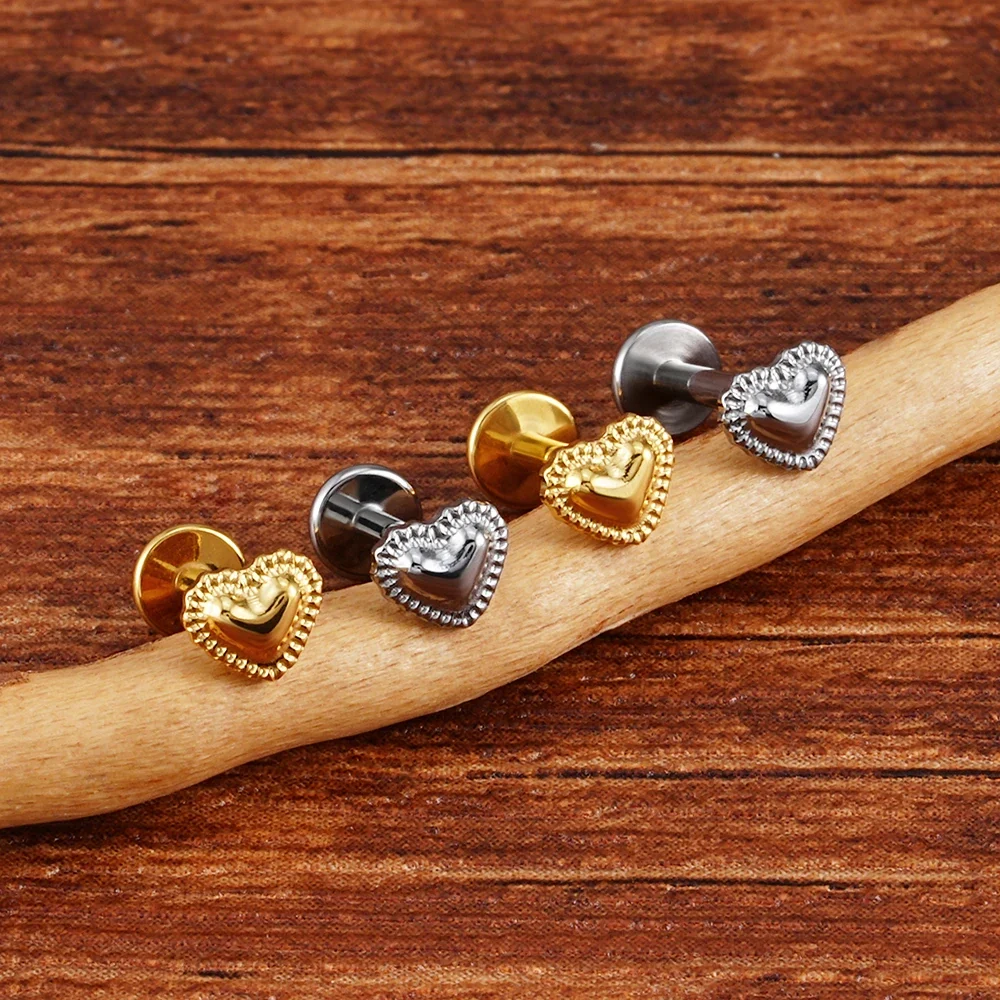 Heart medusa piercing in gold and silver cute titanium lip stud nose stud ear stud 16G - Image 6