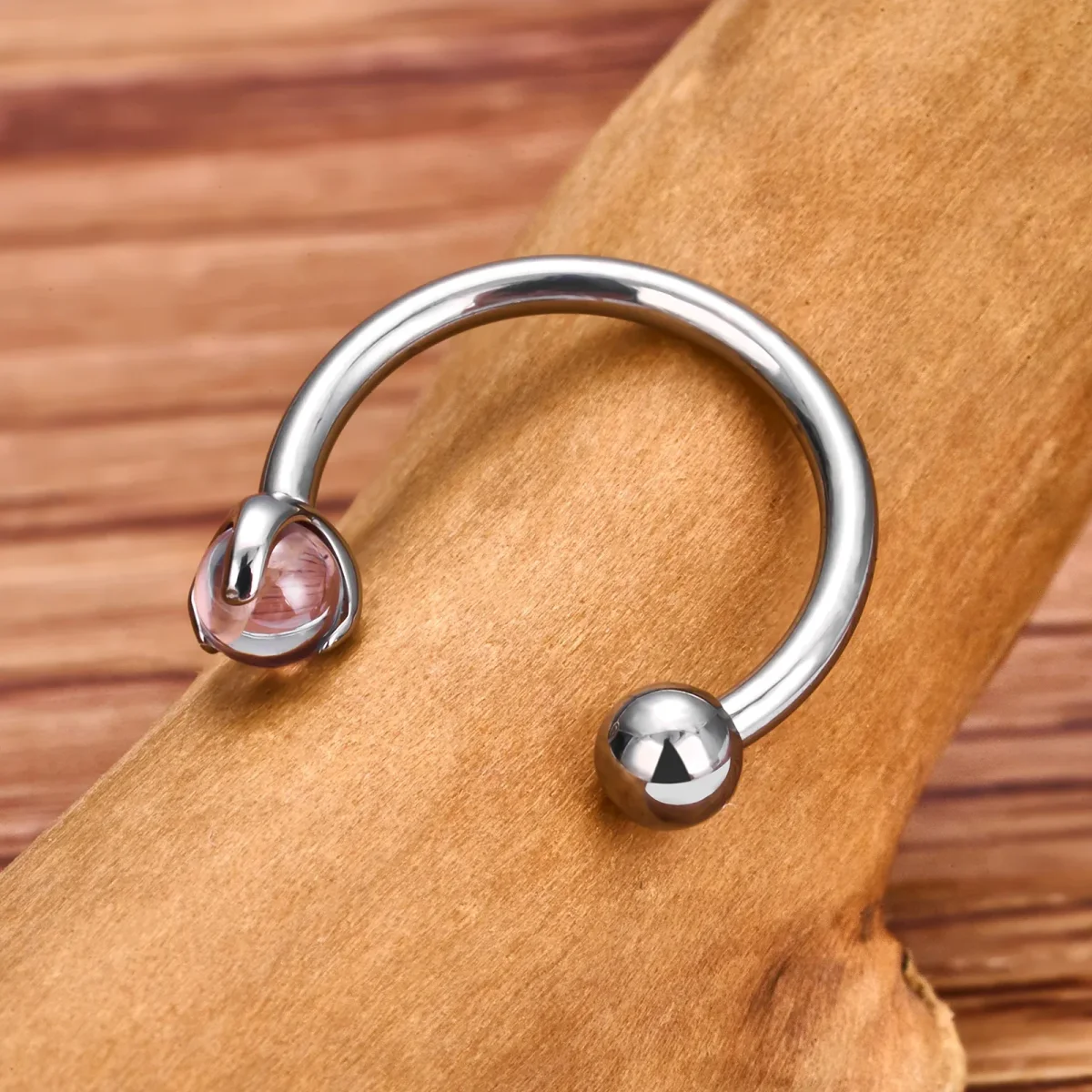 Snake bite piercing hoop with red crystals titanium horseshoe barbell - Image 3