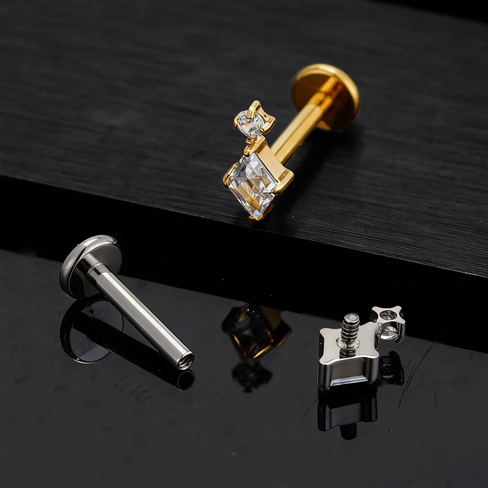 Diamond nose stud with a kite-shaped cz stone titanium ear piercing tiny and cute - Image 6
