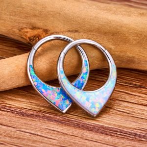 Teardrop septum clicker with mosaic patterns titanium piercing ring 16G
