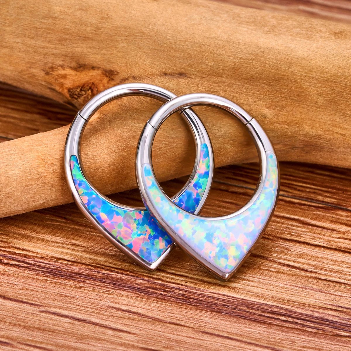 Teardrop septum clicker with mosaic patterns titanium piercing ring 16G