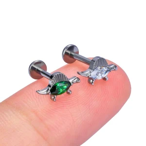Dinosaur nose stud titanium stud with a clear or green stone cute nose stud