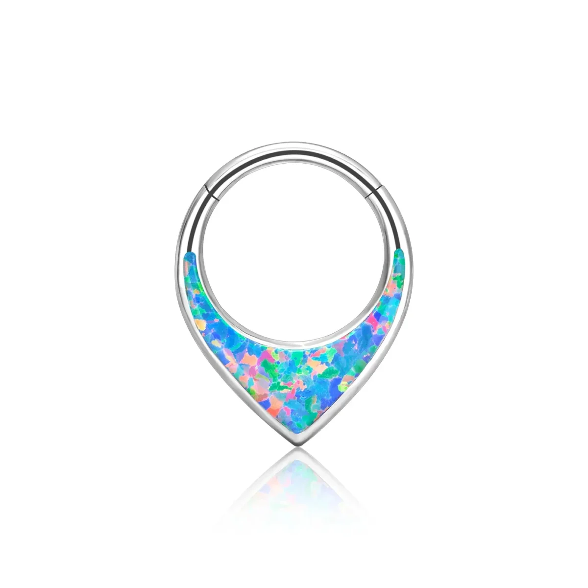 Teardrop septum clicker with mosaic patterns titanium piercing ring 16G - Image 4