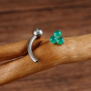Gem curved barbell with a natural gemstone a green aventurine short banana barbell