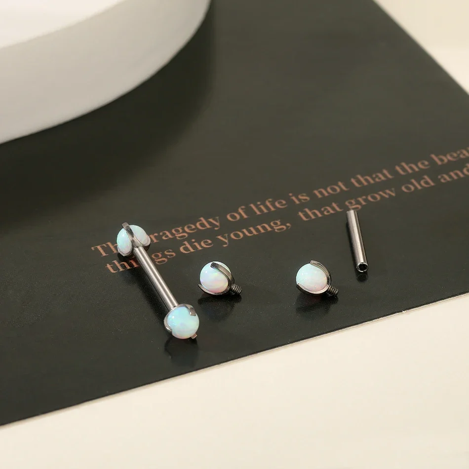 Opal industrial barbell earring titanium 12mm 14mm 16mm 34mm 36mm 38mm nipple piercing 14G - Image 5