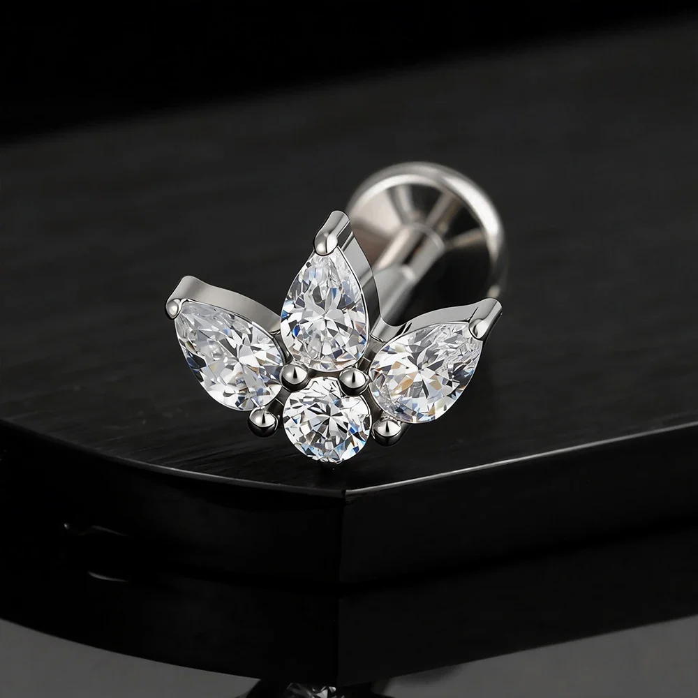 Lotus flower earring with clear red purple green cz stones diamond lotus earring - Image 3