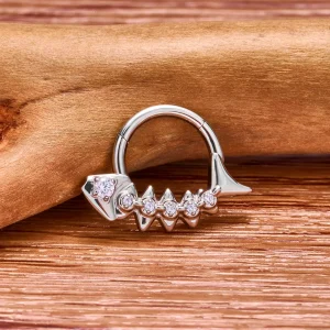Septum daith clicker with a fishbone in silver pink green blue red titanium