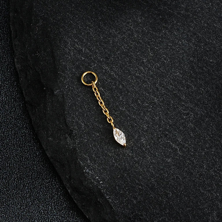 Cartilage piercing chain with a marquise diamond cz stone titanium piercing pendant - Image 4