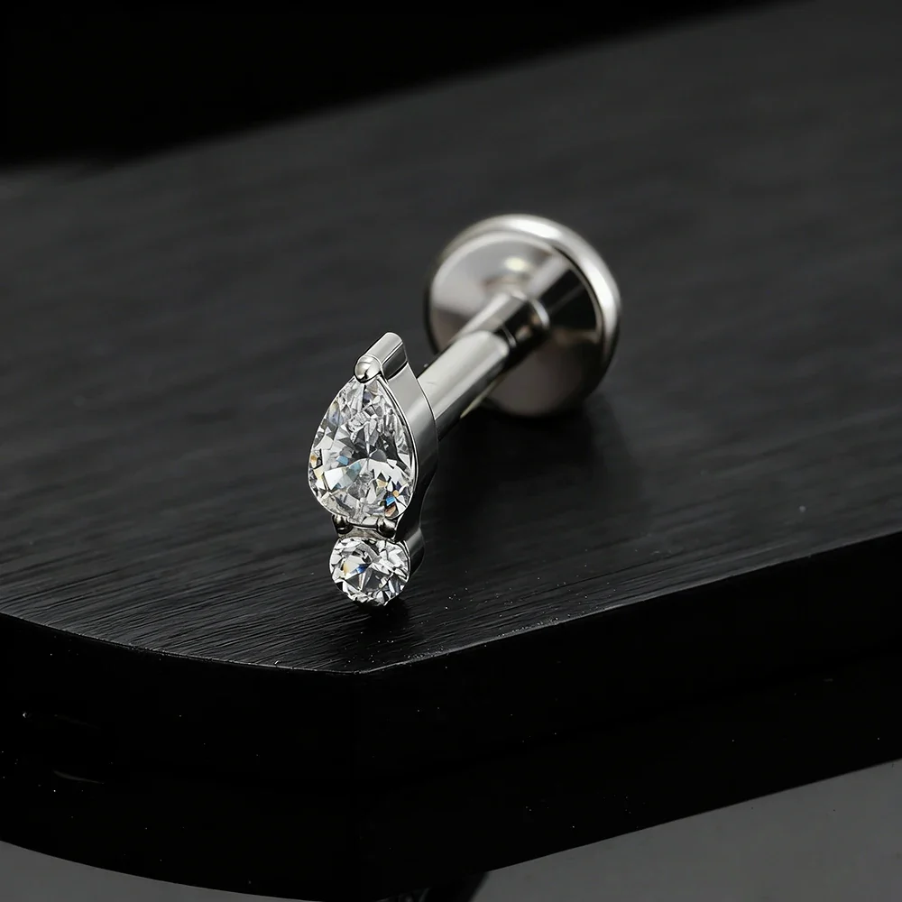 Clear nose stud with a teardrop cz stone tiny and trendy ear piercing - Image 5