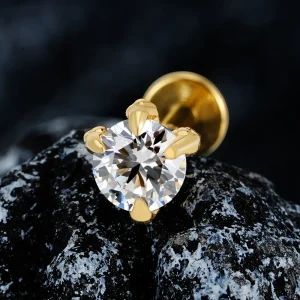 Labret stud with claws and a clear cz stone unique and dark titanium 16G