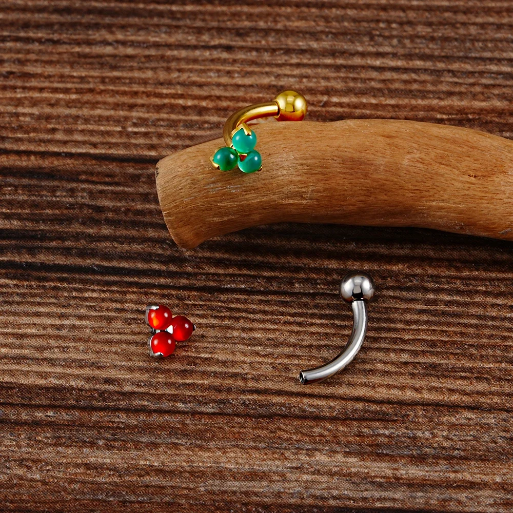 Gem curved barbell with a natural gemstone a green aventurine short banana barbell - Image 4