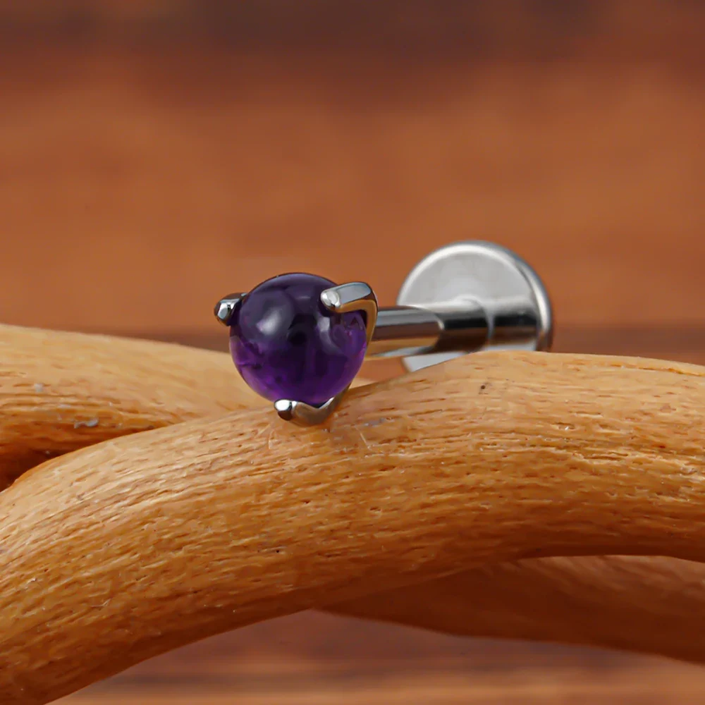 Tiny medusa piercing with natural semi-precious gemstones titanium lip stud nose stud ear stud - Image 5