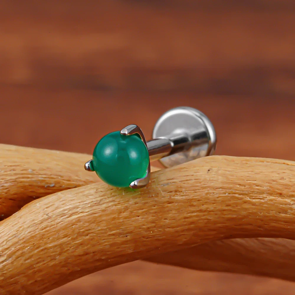 Tiny medusa piercing with natural semi-precious gemstones titanium lip stud nose stud ear stud - Image 3