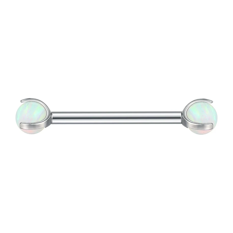 Opal industrial barbell earring titanium 12mm 14mm 16mm 34mm 36mm 38mm nipple piercing 14G - Image 2
