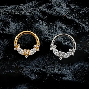 Gold septum clicker with clear cz made of titanium 16G daith hoop