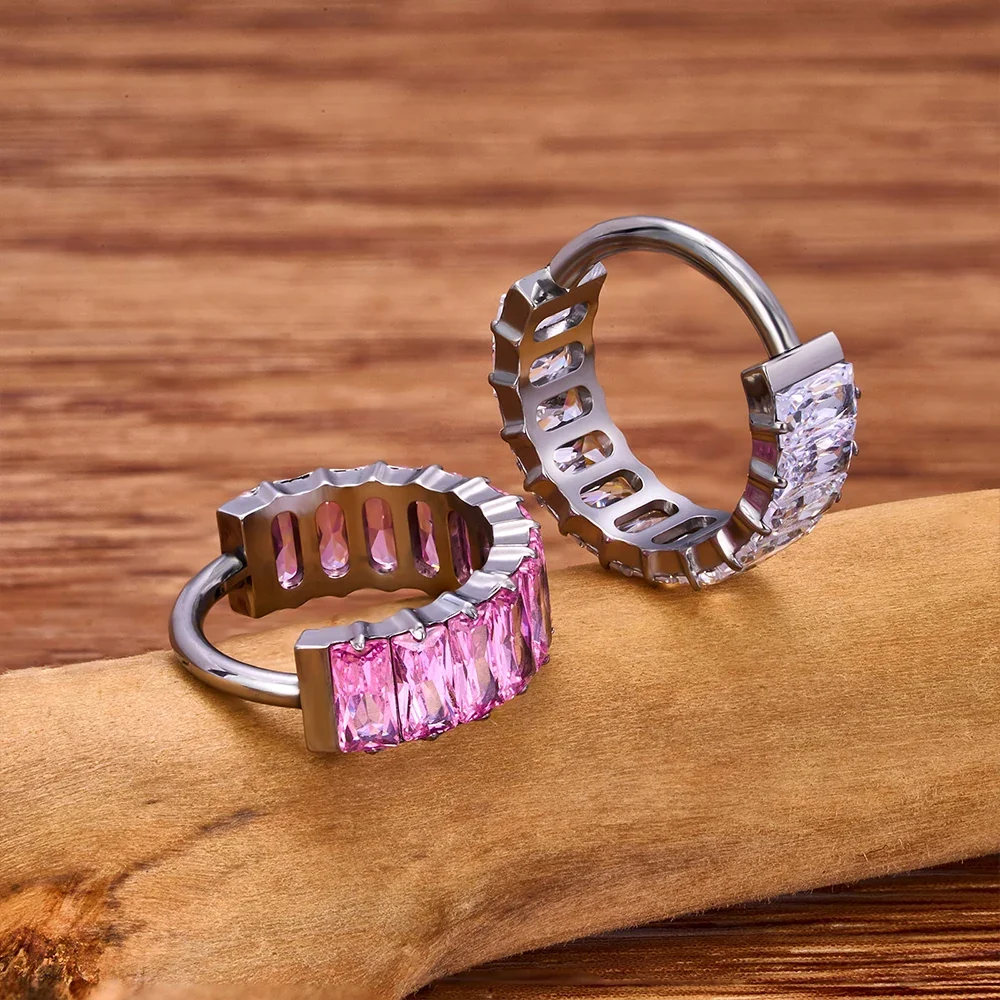 Helix piercing hoop with colorful diamonds cute and pretty titanium earring nose ring - Image 5